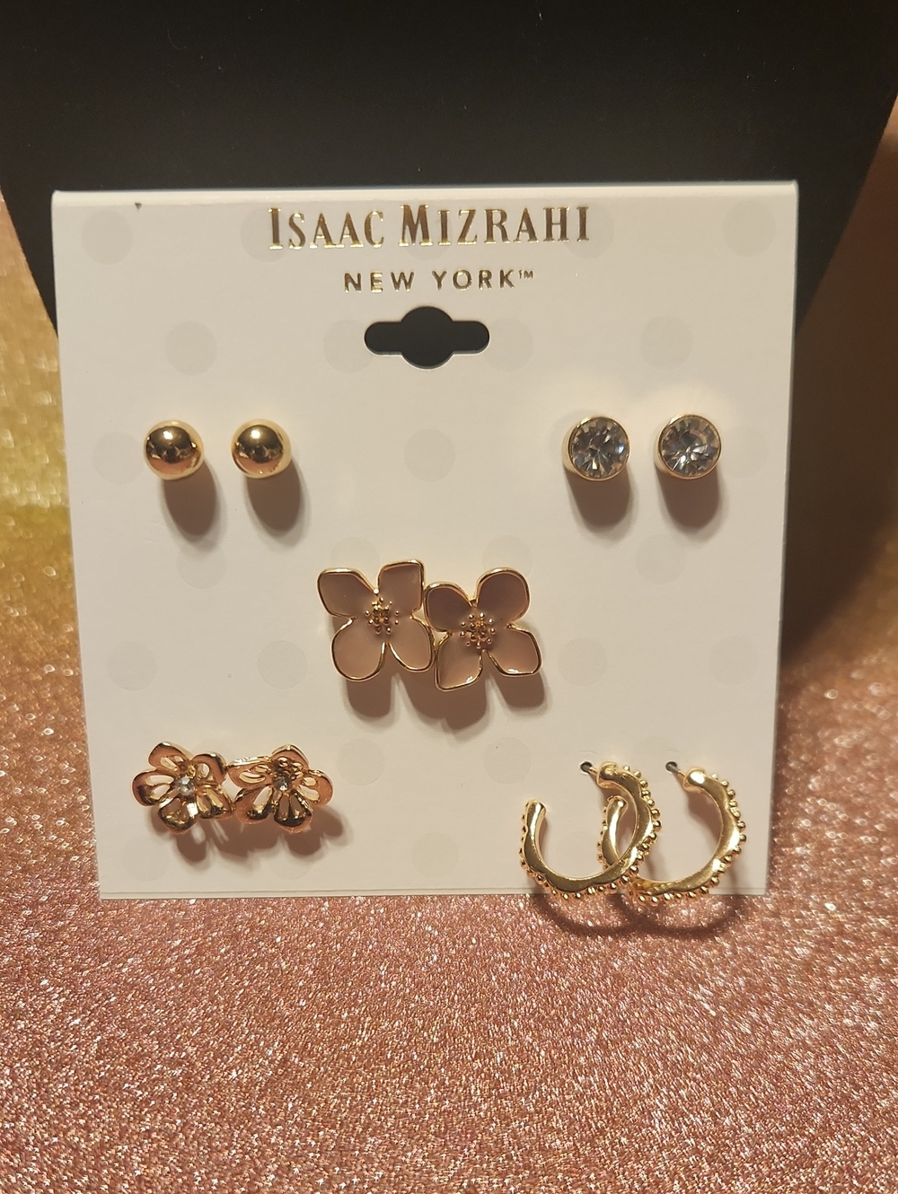 Isaac Mizrahi Gold Floral and Crystal Earring Set